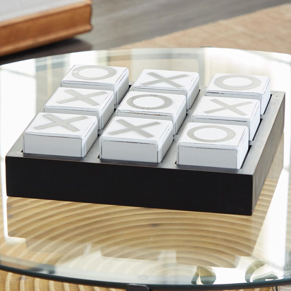 Maple and Jade 4&quot; x 14&quot; Tic Tac Toe Game Set in Black and White, , large