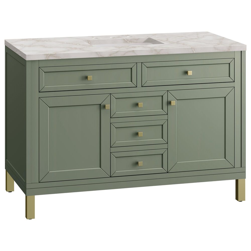 James Martin Vanities Chicago 48&quot; Single Bathroom Vanity in Smokey Celadon with 3 cm Victorian Silver Quartz Top and Rectangular Sink, , large
