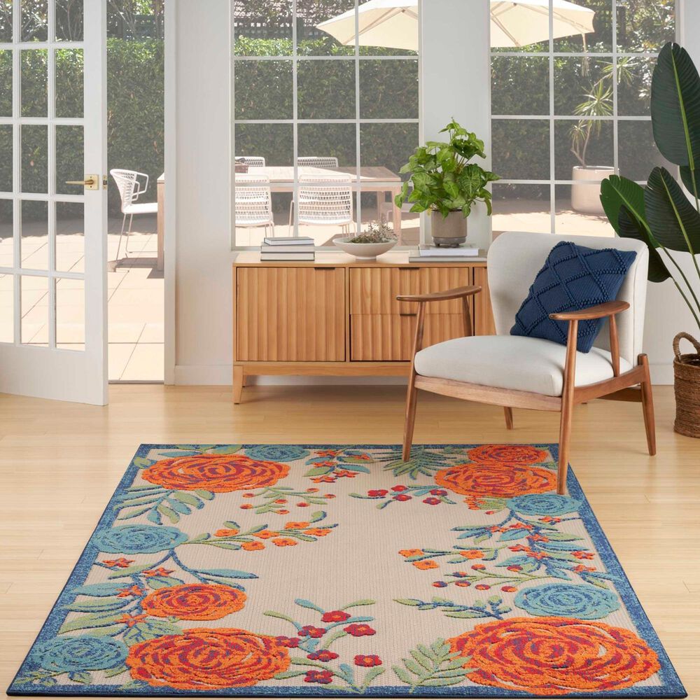 Nourison Aloha ALH32 Ivory and Multicolor 6' x 9' Indoor/Outdoor Area Rug, , large