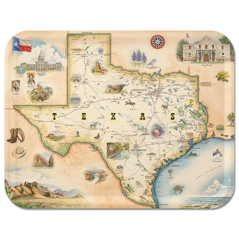 Xplorer Maps Texas Map Large Rectangular Wood Serving Tray, , large