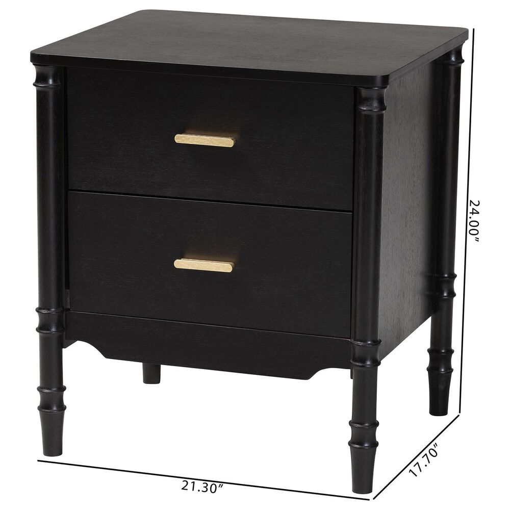 Baxton Studio Marisela 2-Drawer Nightstand in Black, , large