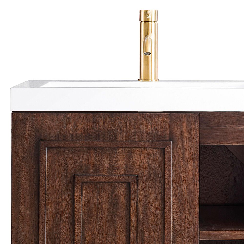 James Martin Vanities Alicante 24&quot; Single Bathroom Vanity in Mid Century Acacia and Radiant Gold with 5 cm White Glossy Resin Top and Rectangular Sink, , large