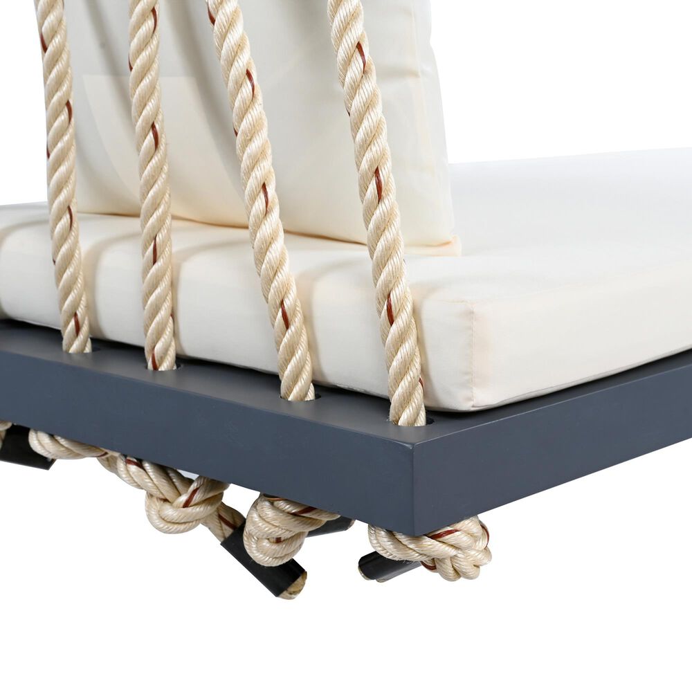 Hearth and Haven Topmax Outdoor Hanging Porch Swing Bench with Beige Cushion in Gray, , large