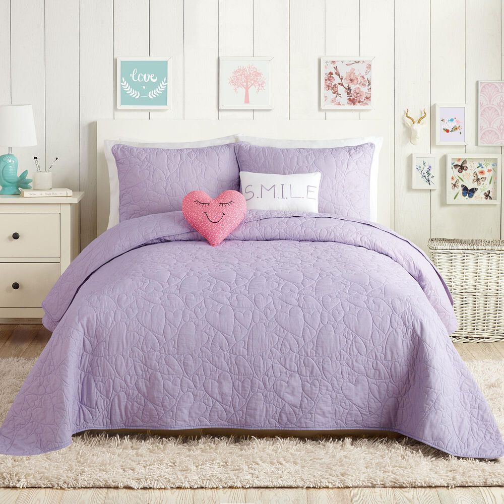 Peking Handicraft Heart 5-Piece Full/Queen Quilt Set in Lavender, , large