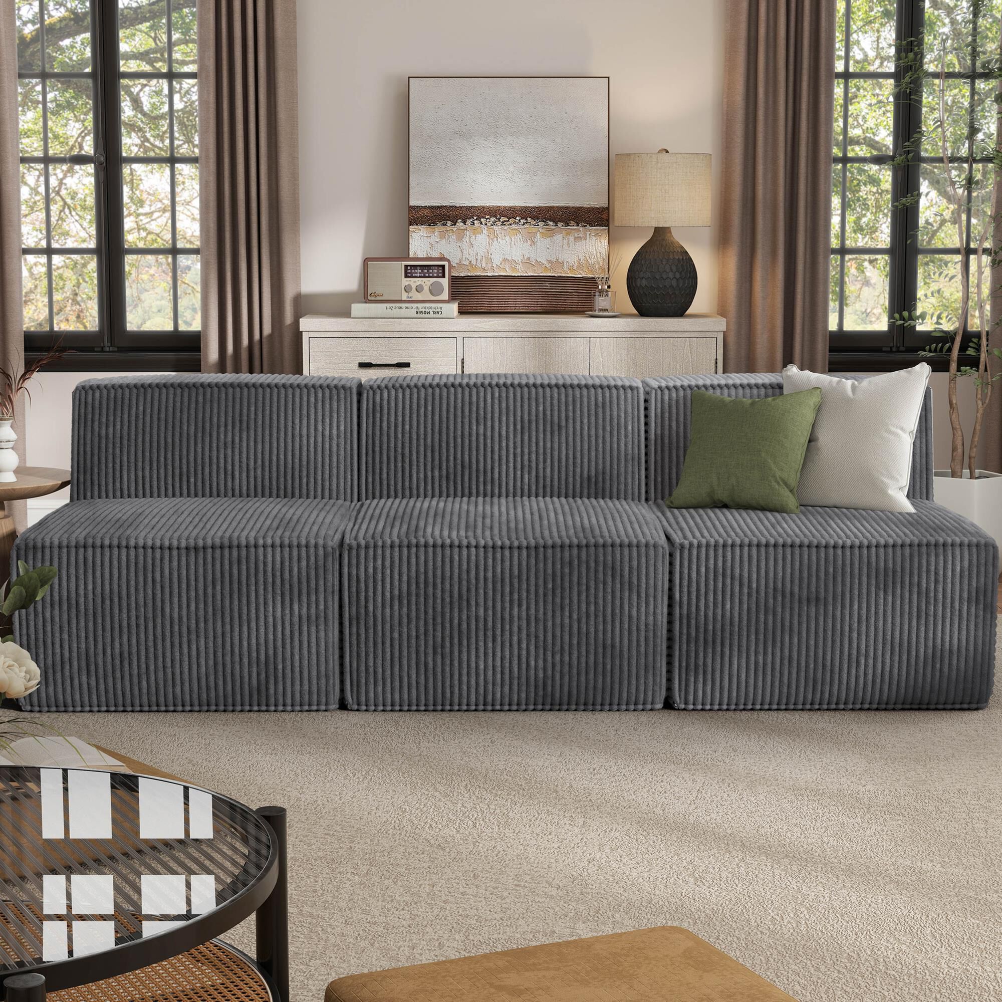 Furniture of America Facil 3-Piece Modular Armless Sofa in Dark Gray