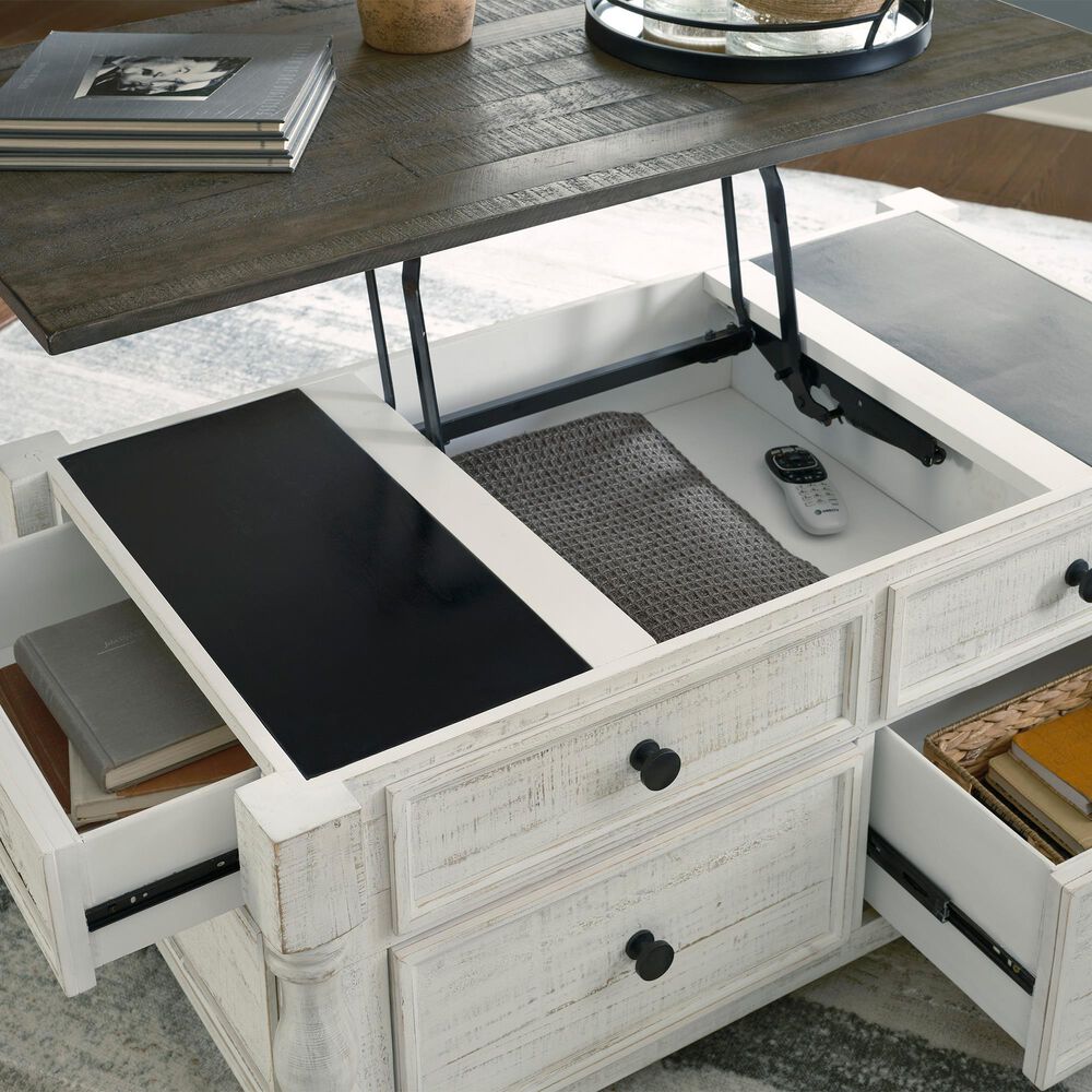 Ashley Havalance Lift-Top Coffee Table in Distressed Vintage White and Weathered Gray, , large