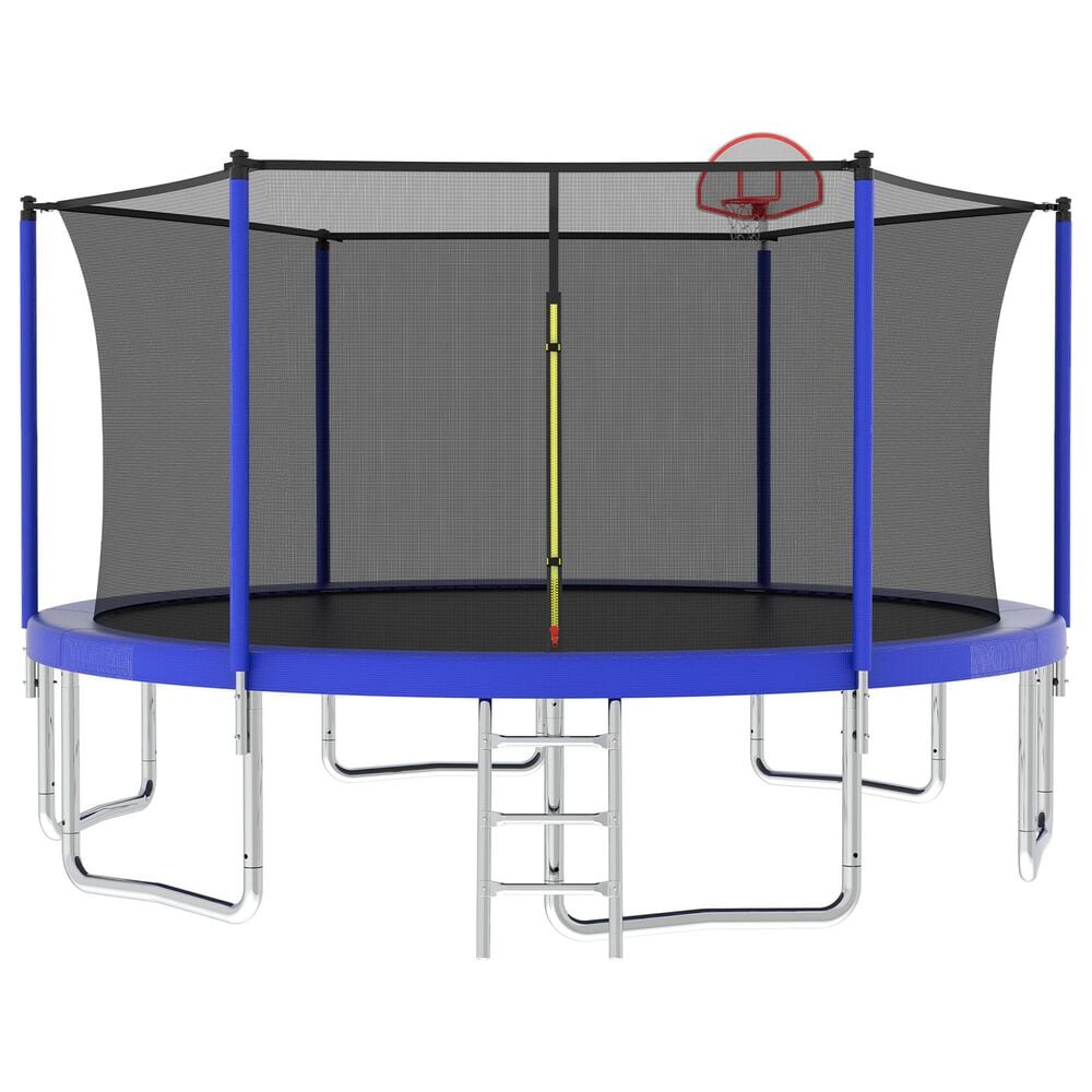 HOMLUX 14" Outdoor Trampoline Sports with Basketball Hoop in Blue, , large