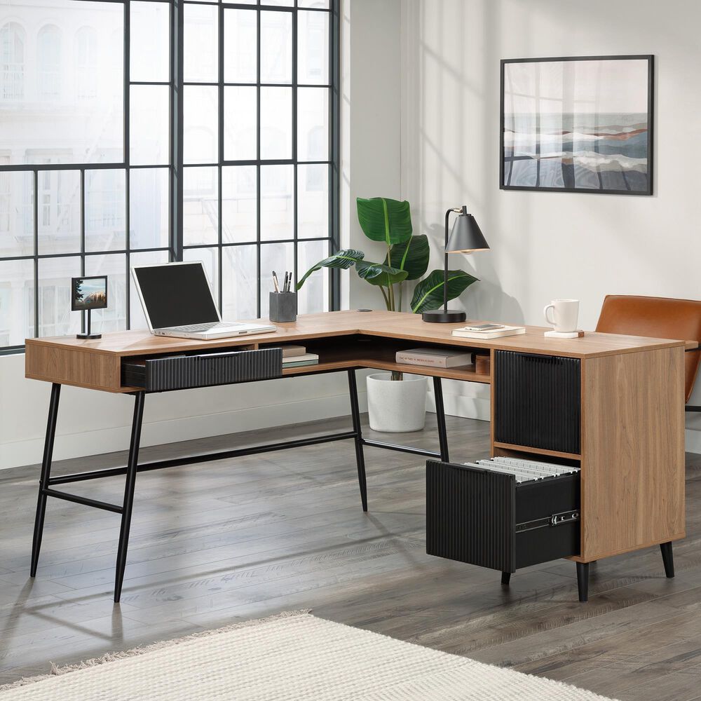 Sauder LShaped Desk in Serene Walnut NFM