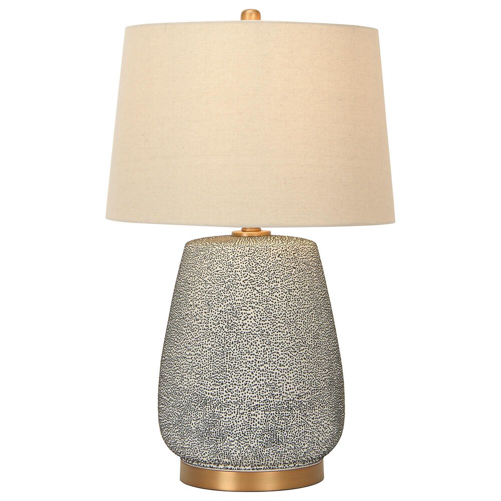 Creative Coop Oslo Textured Stoneware Table Lamp in Blue and Gold, , large