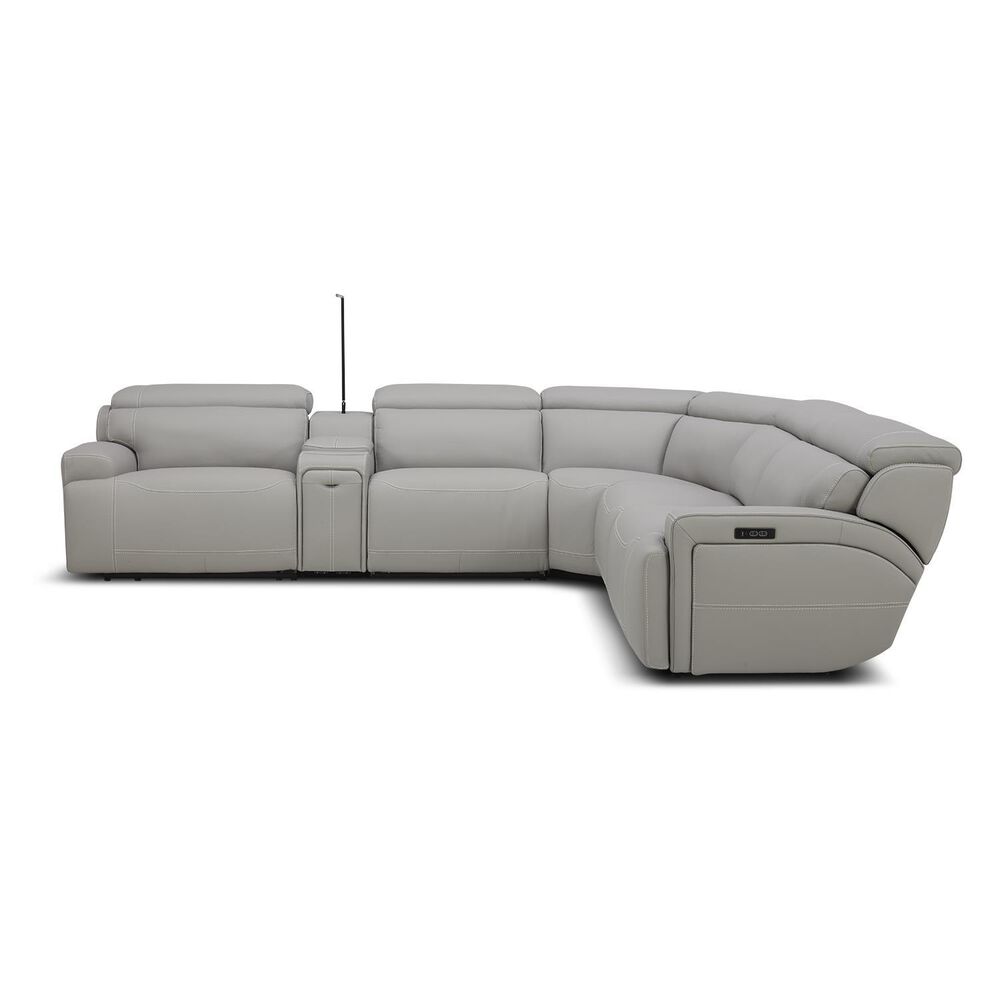 Interlochen 6-Piece Leather Power Reclining Sectional with Power Headrests in Blanca Light Gray, , large