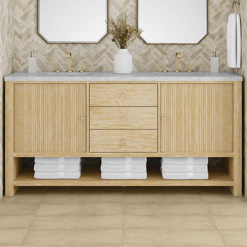 James Martin Vanities Marigot Single 72&quot; Double Vanity in Sun-washed Oak with 3 cm Victorian Silver Quartz Top, , large