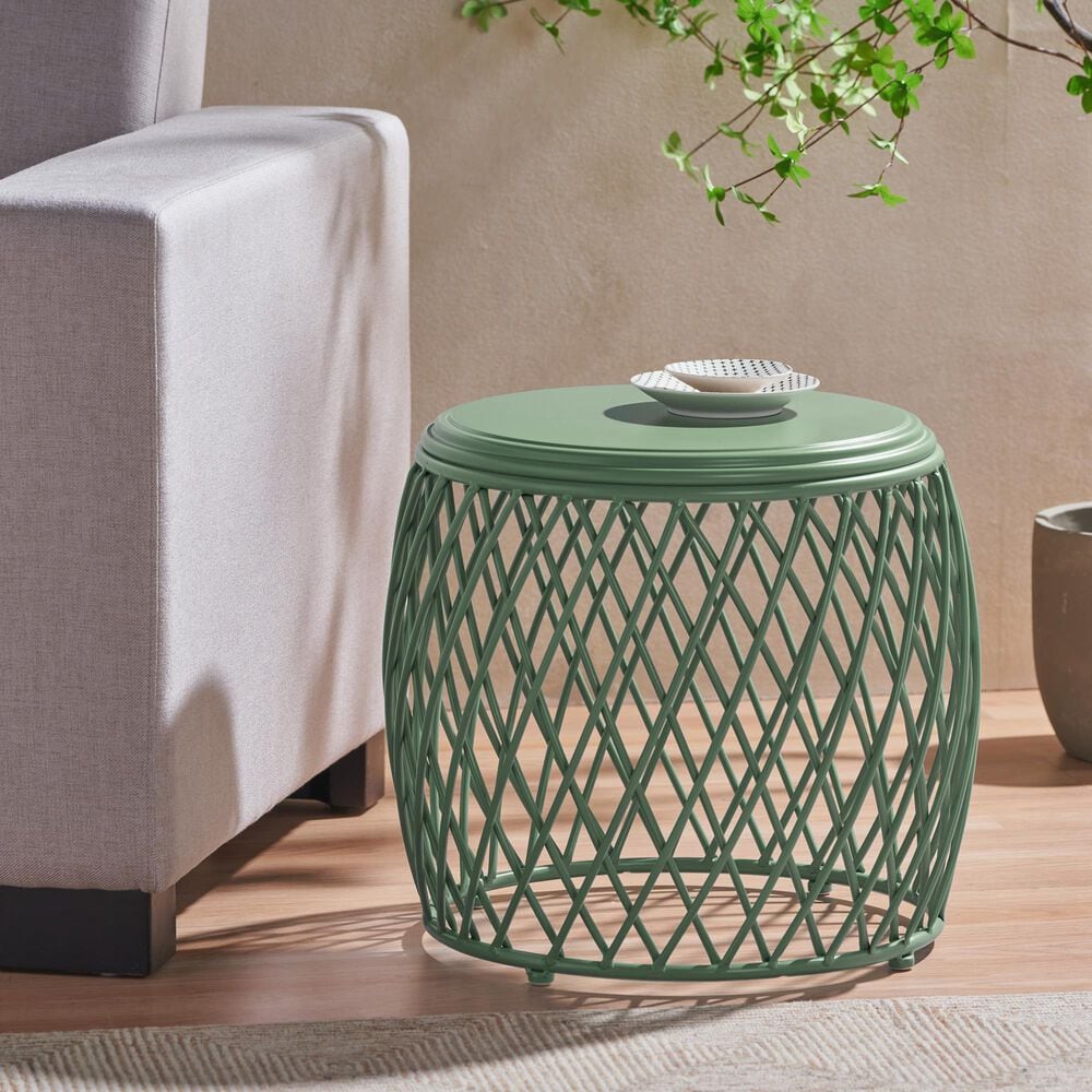 Hearth and Haven Alamera Outdoor Metal Lattice Side Table in Green, , large