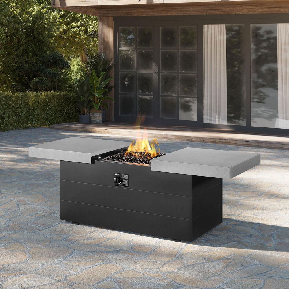 Plank and Hide Rectangular Functional Fire Pit in Black and Concrete, , large