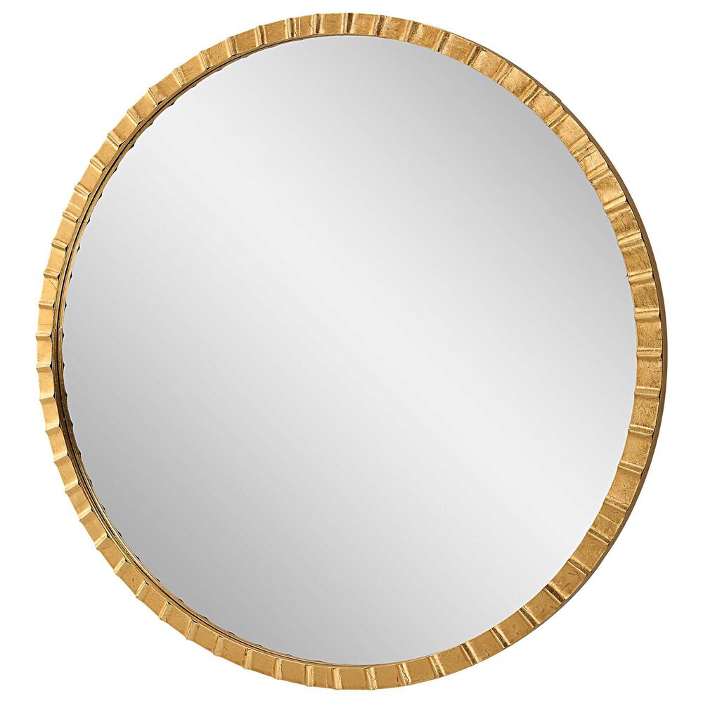 Uttermost Dandridge Round Wall Mirror in Metallic Gold Leaf, , large