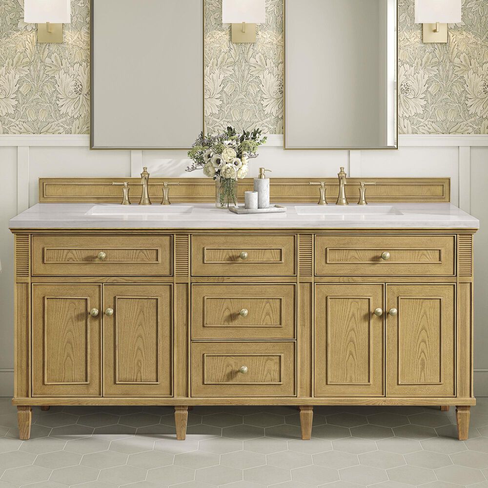 James Martin Vanities Lorelai 72&quot; Double Vanity in Light Natural Oak with 3 cm Arctic Fall Solid Surface Top, , large
