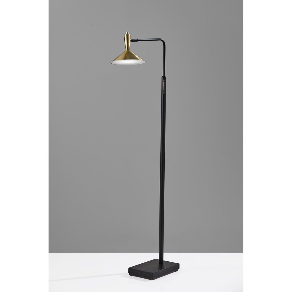 Adesso Lucas LED Floor Lamp in Black and Antique Brass, , large