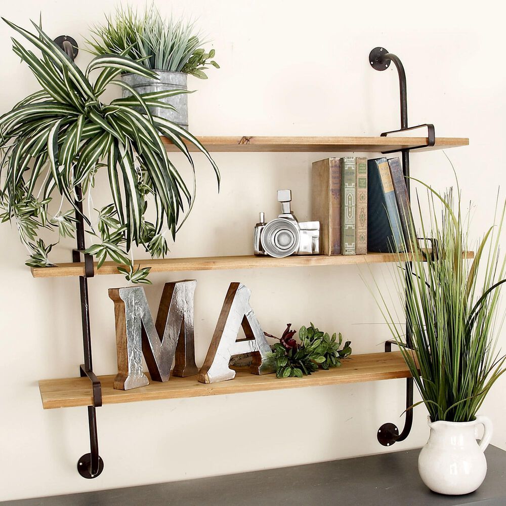 Maple and Jade 38&quot; Wall Shelf in Oiled Brown and Sleek Black, , large