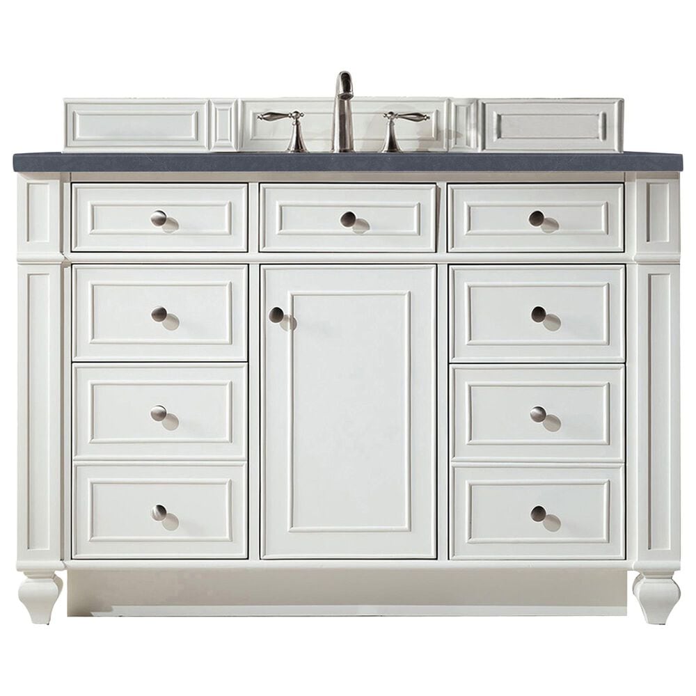 James Martin Vanities Bristol 48" Single Bathroom Vanity in Bright White with 3 cm Charcoal Soapstone Quartz Top and Rectangular Sink, , large