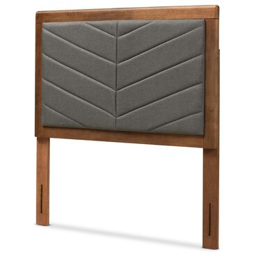 Baxton Studio Iden Twin Upholstered Headboard with Dark Grey Fabric in Walnut Brown, , large