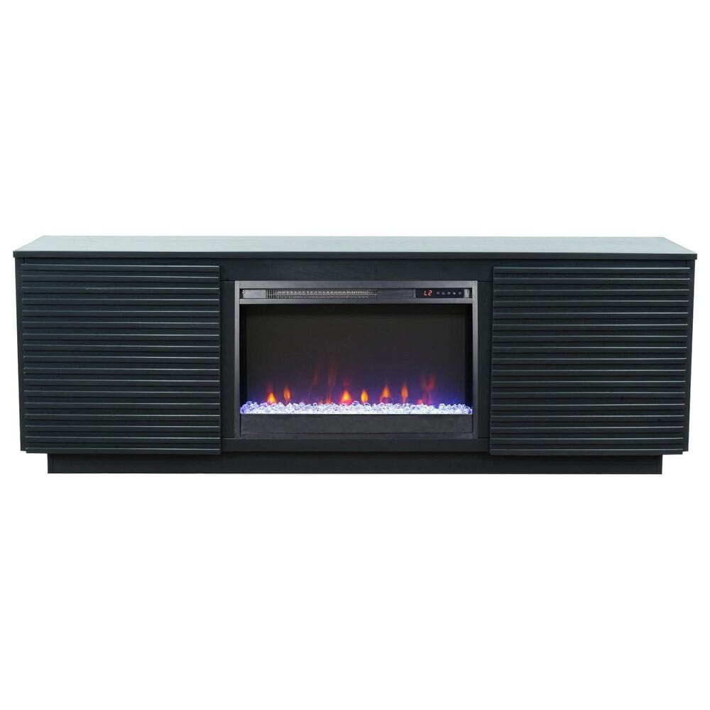 Legends Home Stardust 73" Fireplace Console with Fireplace Insert in Seal Skin Black, , large