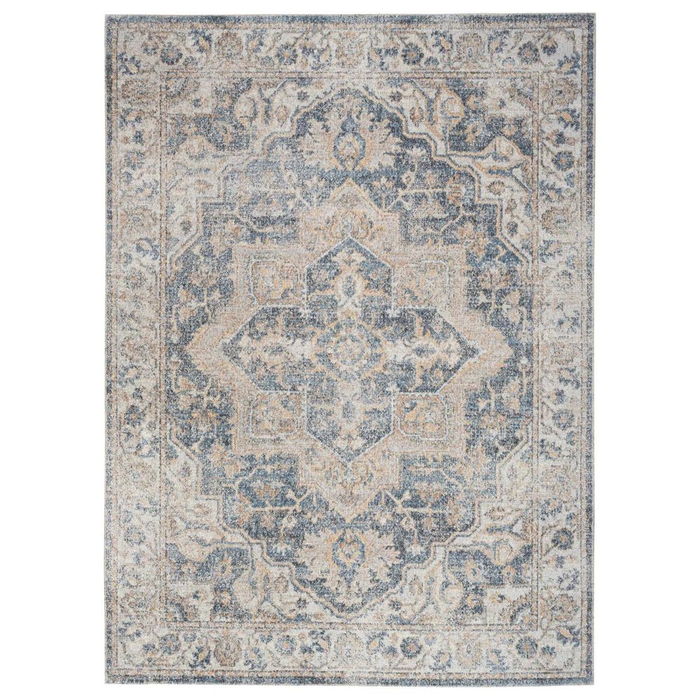 Nourison Astra Machine Washable 9" x 12" Grey and Blue Area Rug, , large