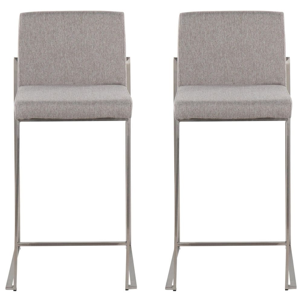 Lumisource Fuji High Back Counter Stool with Grey Fabric Cushion in Stainless Steel &#40;Set of 2&#41;, , large