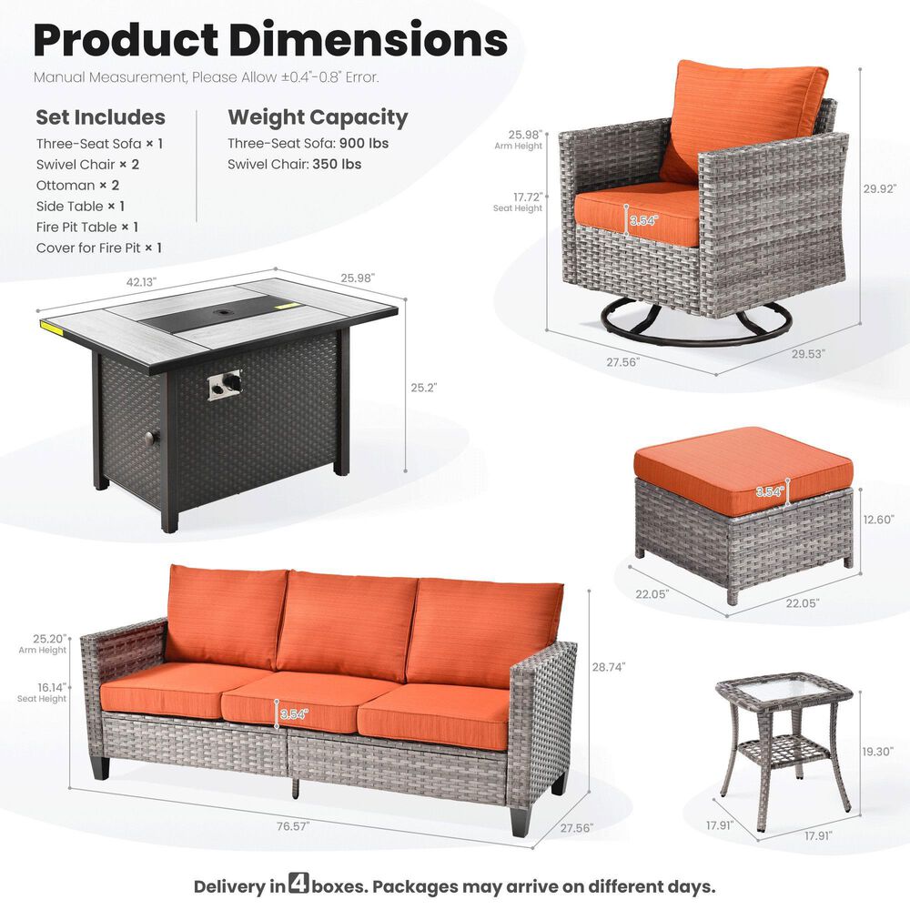 HOMLUX 7 Piece Outdoor Patio Set in Orange, , large