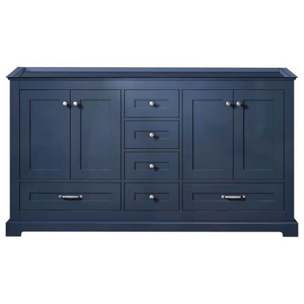 Lexora Home Dukes 60&quot; Double Bathroom Vanity in Navy Blue with 2 cm White Cultured Marble Top and Rectangular Sinks, , large