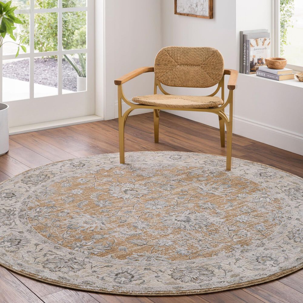 Surya Brunswick Light Brown, Cream, Medium Brown, Light Gray, Charcoal and Mustard 7&#39;10&quot; Round Area Rug, , large