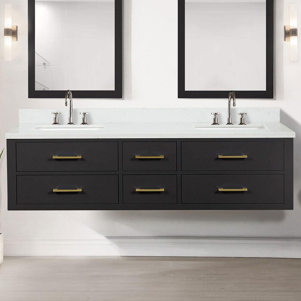 Lexora Home Castor 72&quot; Double Bathroom Vanity in Black with 2 cm White Cultured Marble Top and Rectangular Sinks, , large