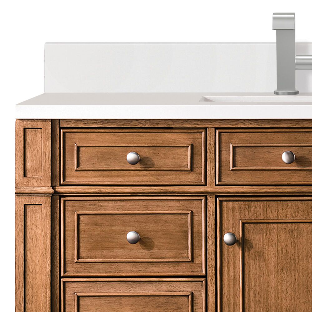 James Martin Vanities Bristol 48&quot; Single Bathroom Vanity in Saddle Brown with Single Hole 3 cm White Zeus Quartz Top and Rectangular Sink, , large