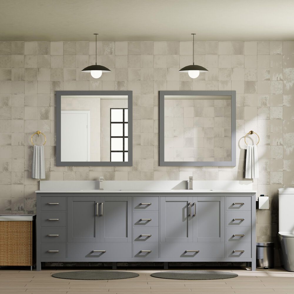 Lexora Home Jacques 84" Double Bathroom Vanity in Dark Grey with 2 cm White Cultured Marble Top and Rectangular Sinks, , large