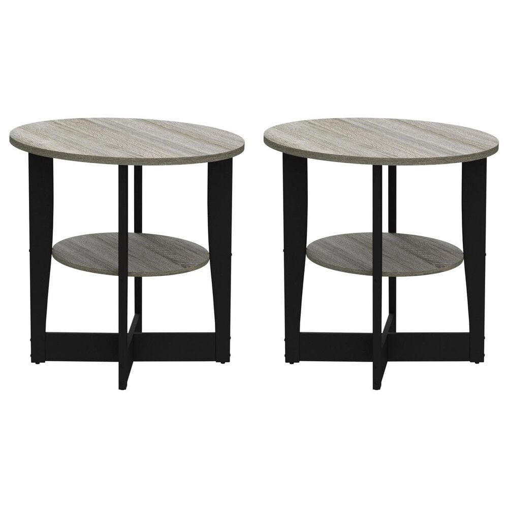 HOMLUX Jaya Oval End Table in French Oak Grey and Black (Set of 2), , large