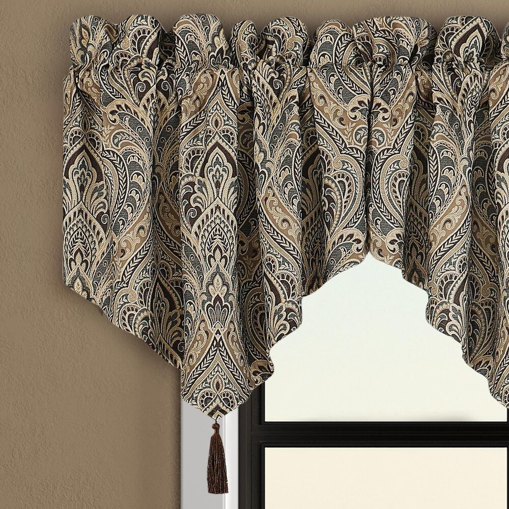 J. Queen New York Maren 40&quot; x 20&quot; Window Ascot Valance in Antique Gold, Beige and Chocolate, , large
