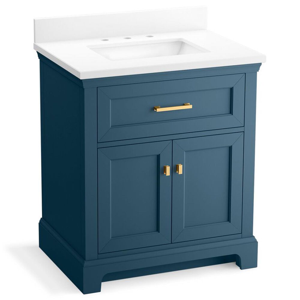 Kohler Charlemont 30" Single Bathroom Vanity in Tidal Blue with 3 cm White Quartz Top and Rectangular Sink, , large