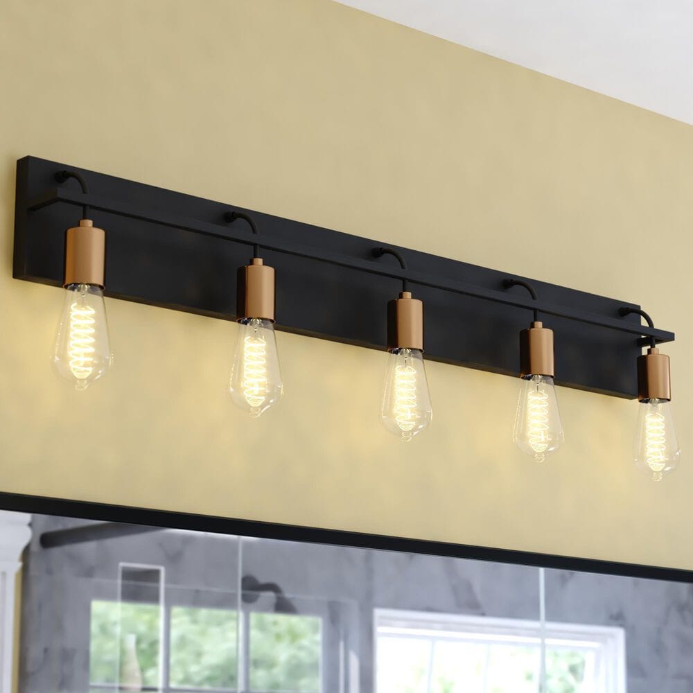 Vaxcel Seward Park 5-Light Bathroom Vanity in Black and Satin Brass, , large