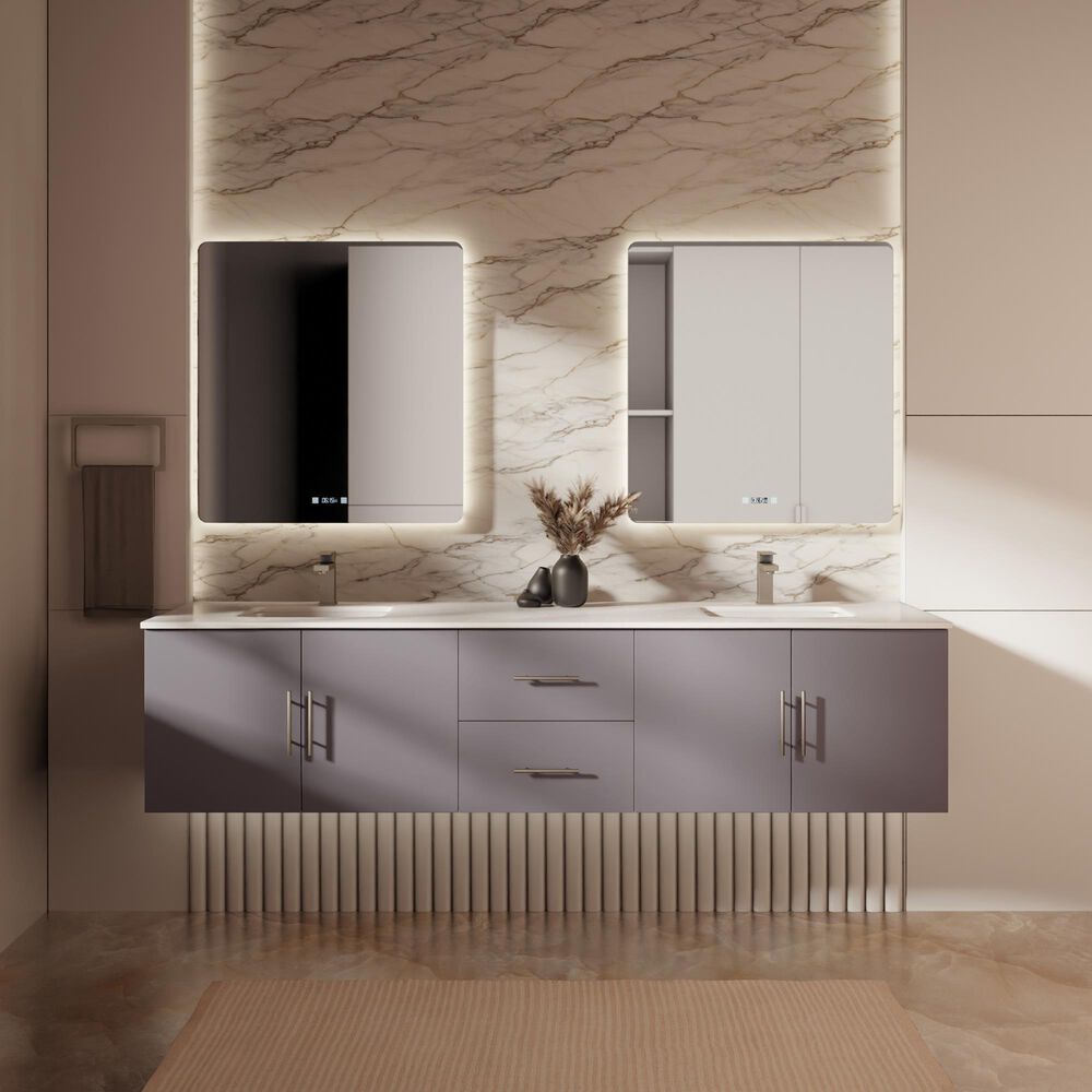 Lexora Home Geneva 80" Double Bathroom Vanity in Dark Grey with 2 cm White Quartz Top and Rectangular Sinks, , large