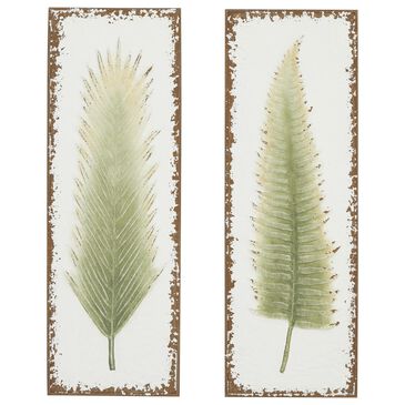 Maple and Jade 36" x 13" Contemporary Leaves Wall Decor in White and Green (Set of 2), , large