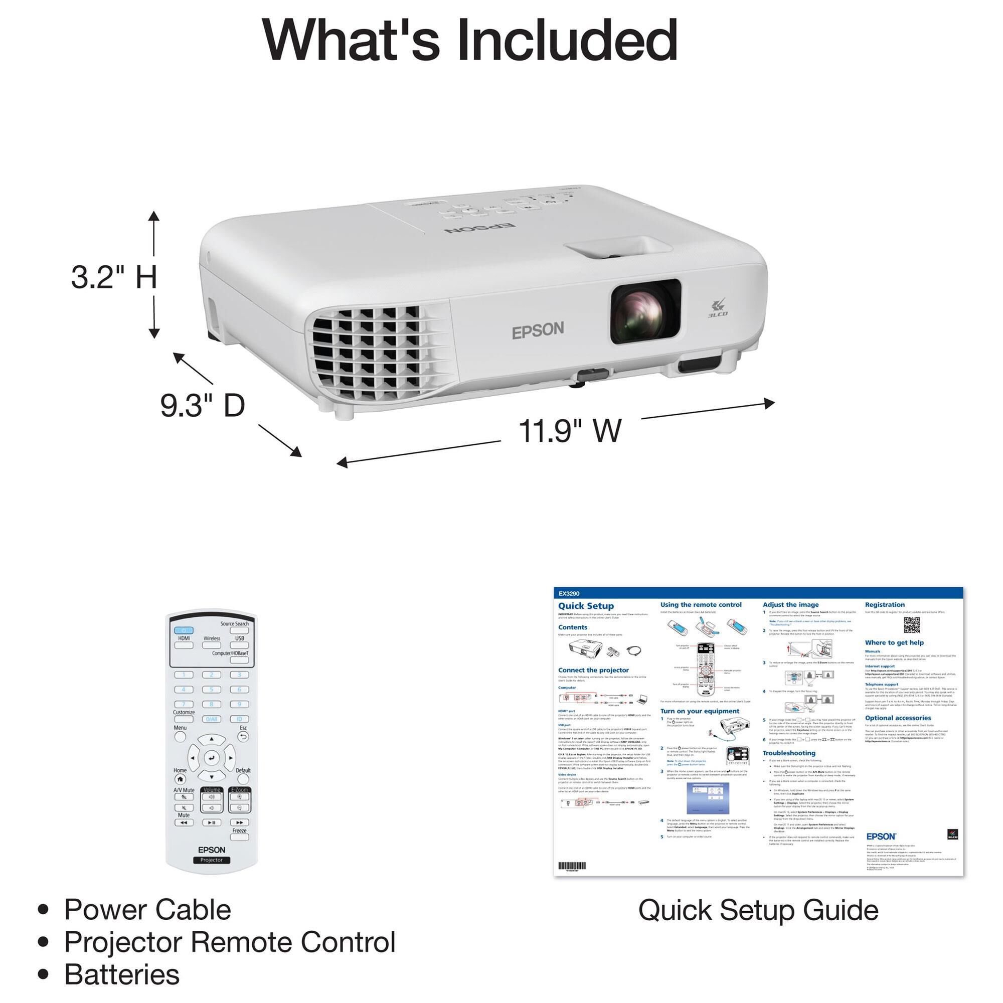 Epson EX3290 3-Chip 3LCD WXGA Projector