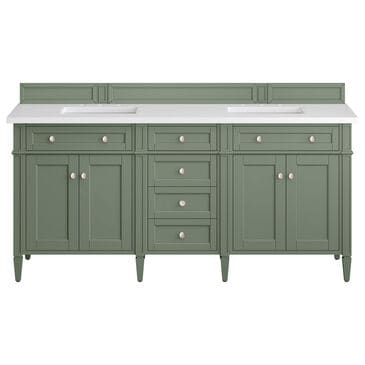James Martin Vanities Brittany 72" Double Bathroom Vanity in Smokey Celadon with Single Hole 3 cm White Zeus Quartz Top and Rectangular Sinks, , large