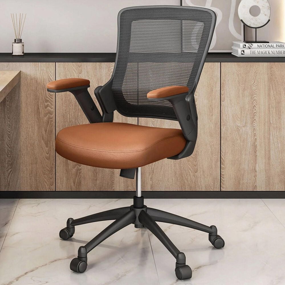 Rta Products Llc Mid-Back Mesh Task Office Chair with Height Adjustable Arms in Brown, , large