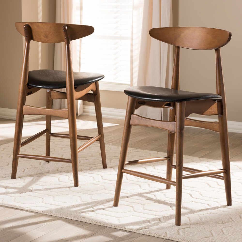 Baxton Studio Flora Counter Stool in Walnut (Set of 2), , large