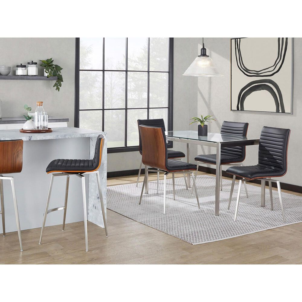 Lumisource Mason Swivel Counter Stool with Black Cushion in Stainless Steel and Walnut &#40;Set of 2&#41;, , large