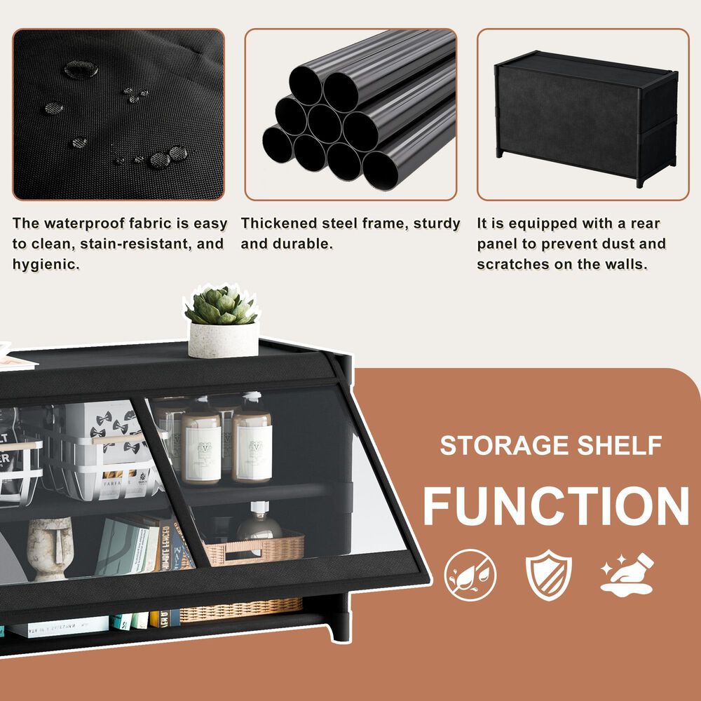 HOMLUX 3-Tier Storage Cabinet with Adjustable Shelves in Black, , large
