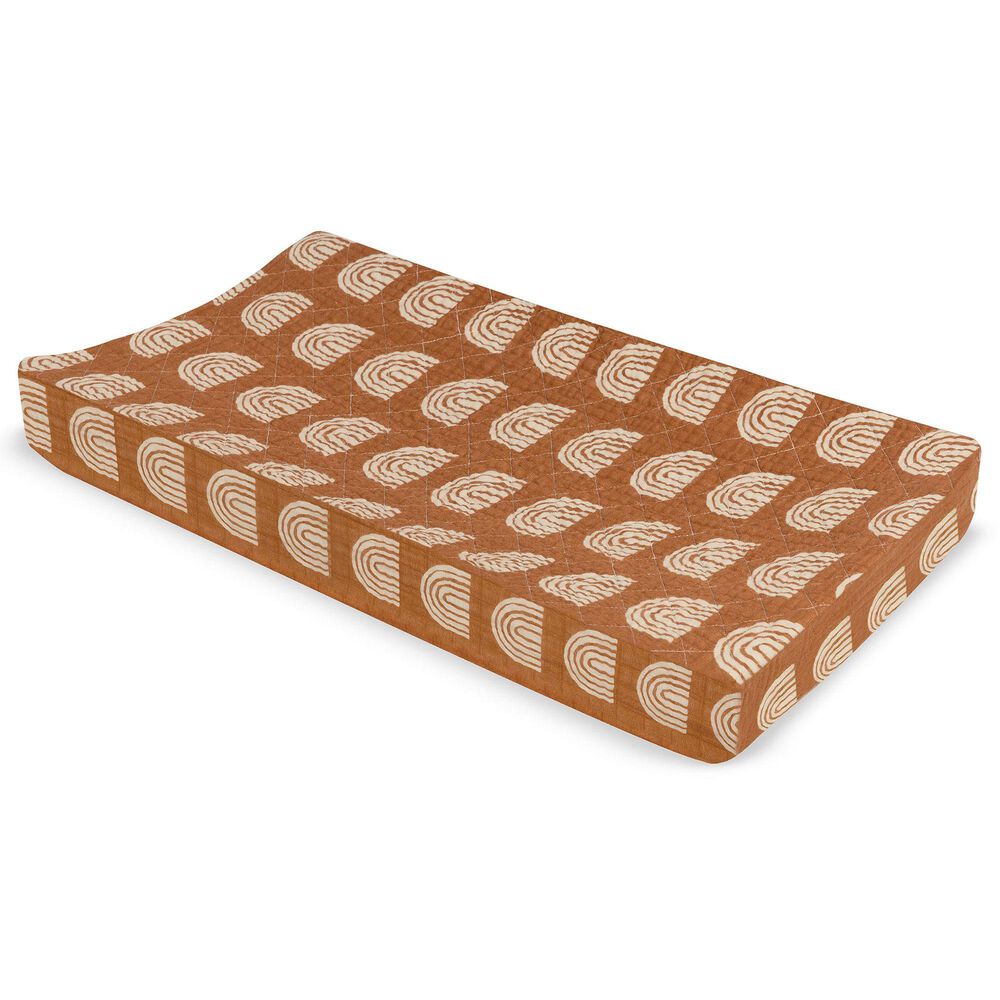 Babyletto Terracotta Rainbow Changing Pad Cover in White and Brown, , large