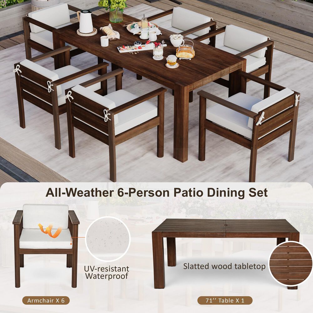 Hearth and Haven 7-Piece Outdoor Dining Set with Beige Cushions in Mocha, , large