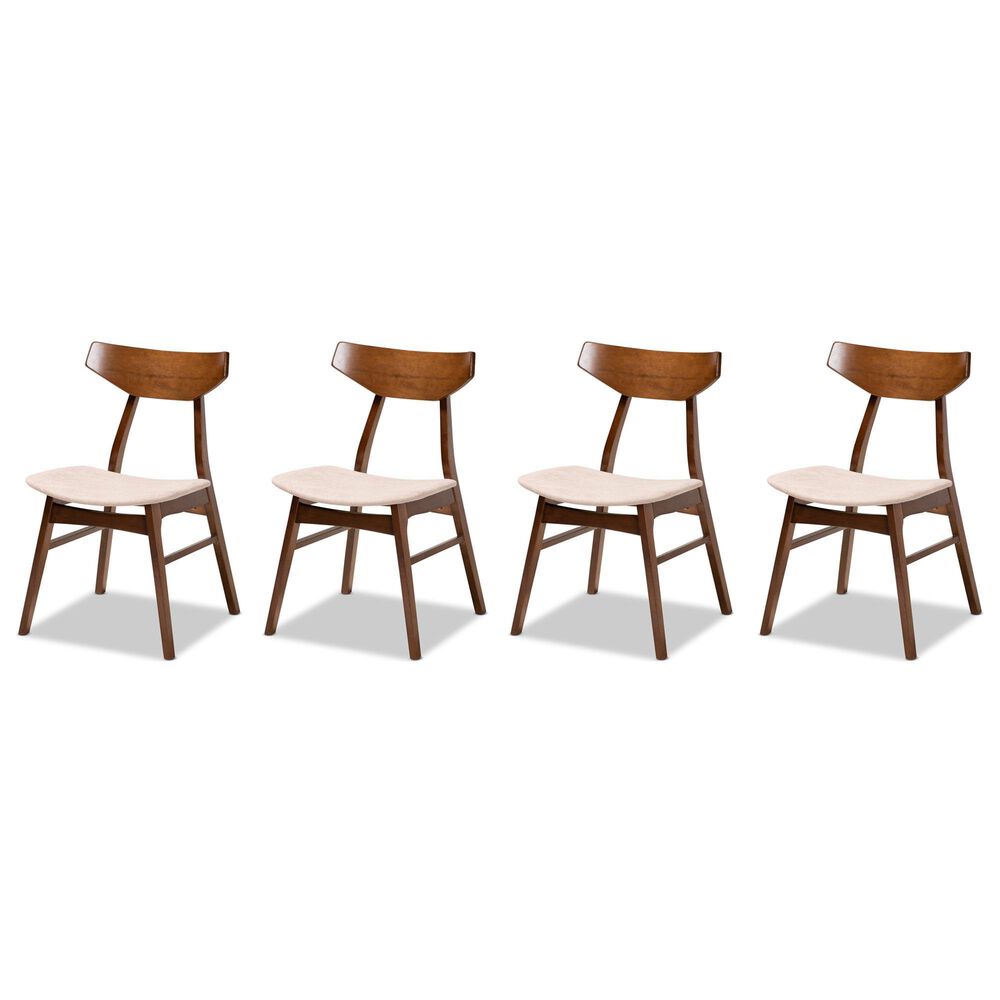 Baxton Studio Danica Side Chair with Light Beige Cushion in Walnut Brown (Set of 4), , large
