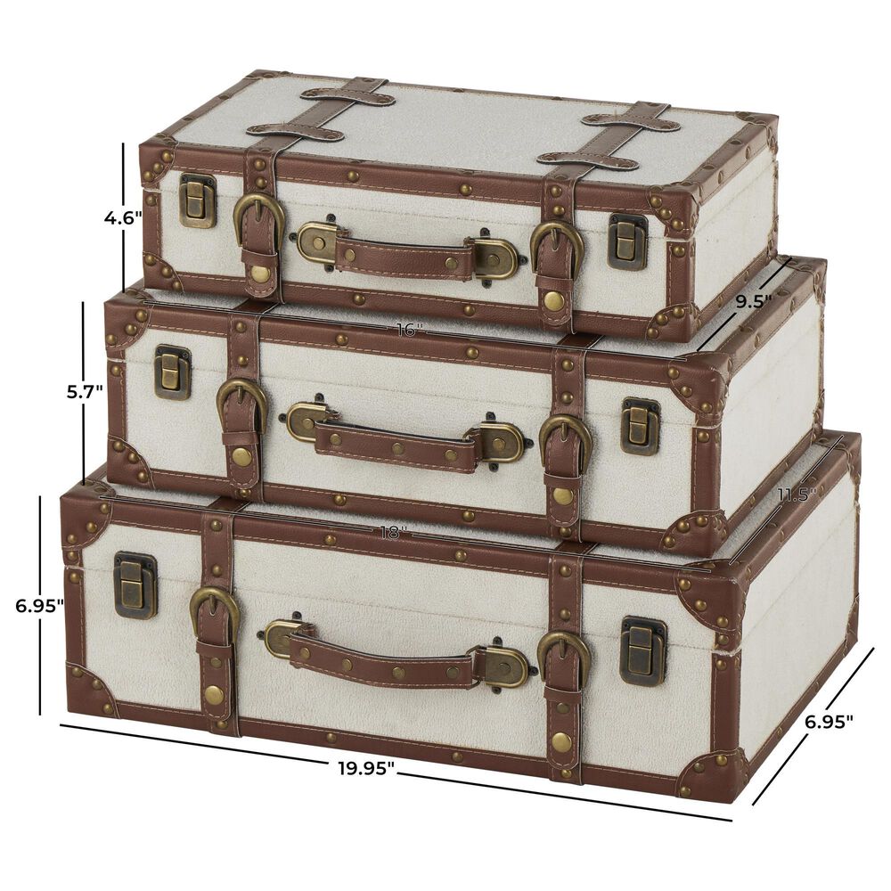 Maple and Jade 3-Piece Vintage Storage Decorative Trunk in Light Gray and Brown, , large
