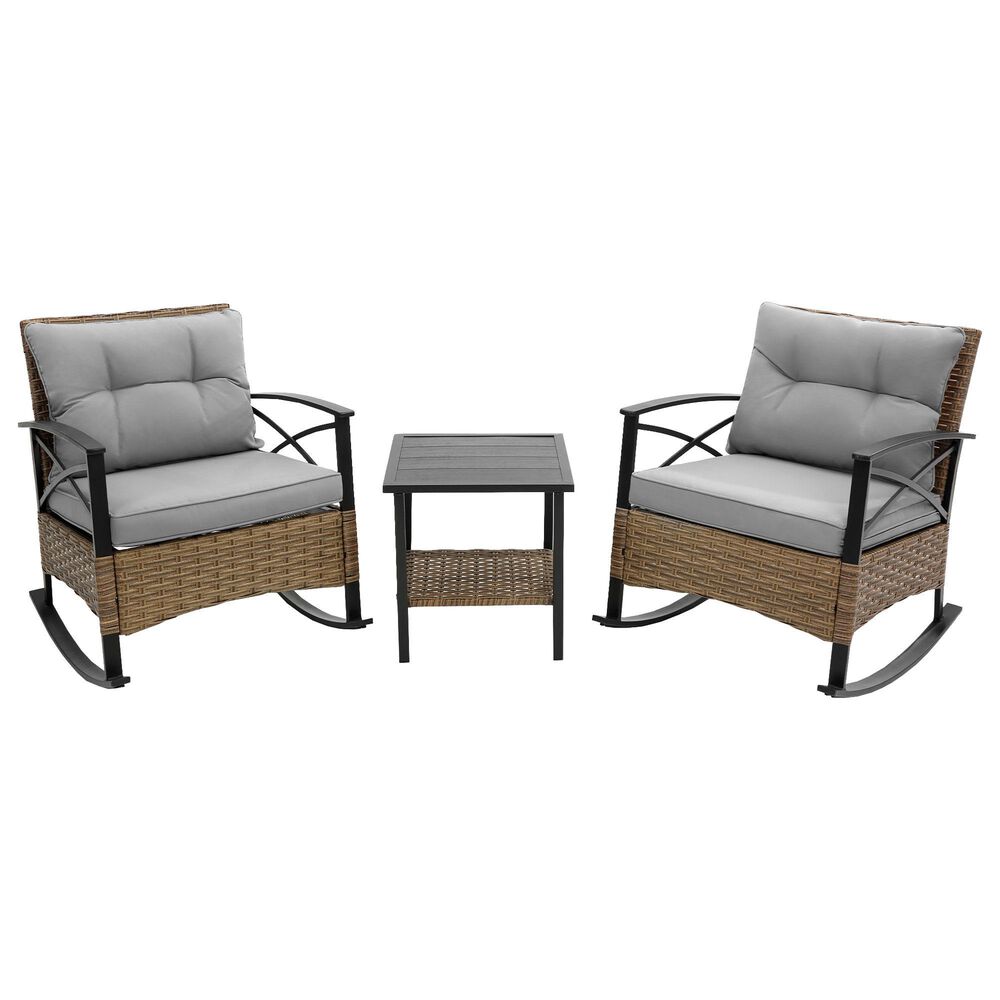 Hearth and Haven 3-Piece Patio Chat Set with Gray Cushion in Black, , large