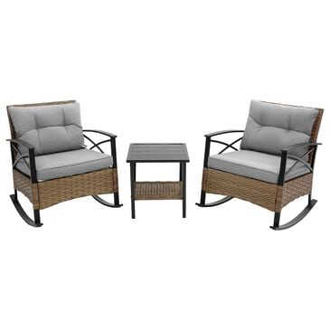 Hearth and Haven 3-Piece Patio Chat Set with Gray Cushion in Black, , large